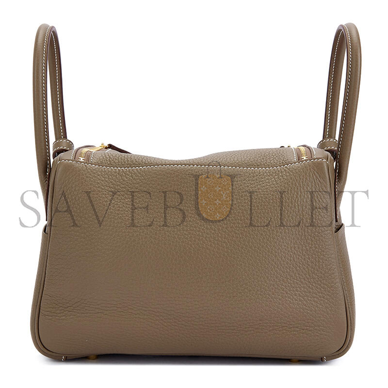 HERMÈS LINDY 26 CLEMENCE ÉTOUPE GOLD HARDWARE (26*18*12cm)